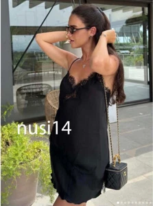 ZARA NEW WOMAN STRAPPY ASYMMETRIC HEM ZW LACE CAMISOLE TOP BLACK 5919/105/800 - Picture 1 of 3