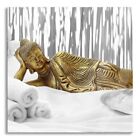 D'Oro Buddha Su Asciugamano Quadro Vetro Quadrati / Vero, Con Montaggio a Parete