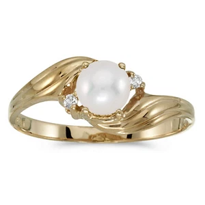 10k Yellow Gold Cultured Freshwater Pearl And Diamond Ring (CM-RM885-06) - Picture 1 of 1