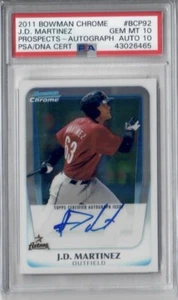 PSA 10 2011 Bowman Chrome Prospects J.D. Martinez Auto #BCP92 Auto 10 Pop 4 - Picture 1 of 1