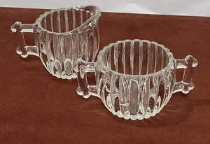Vintage Jeannette Clear Glass Hobnail Sugar Bowl & Creamer 3"x 3" Ribbed Thick - Picture 1 of 10