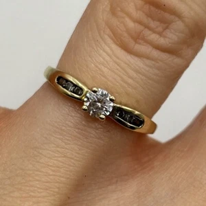 CZ Solitaire Ring With Accents 9ct 9k Yellow Gold - Size L - Picture 1 of 9