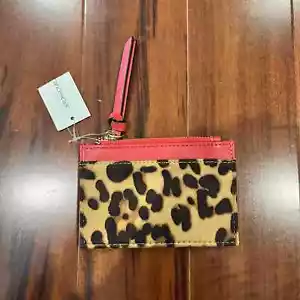 New NWT Francesca's Red Leopard Print Mini Zip Pouch Wallet Wrist Strap Womens - Picture 1 of 3