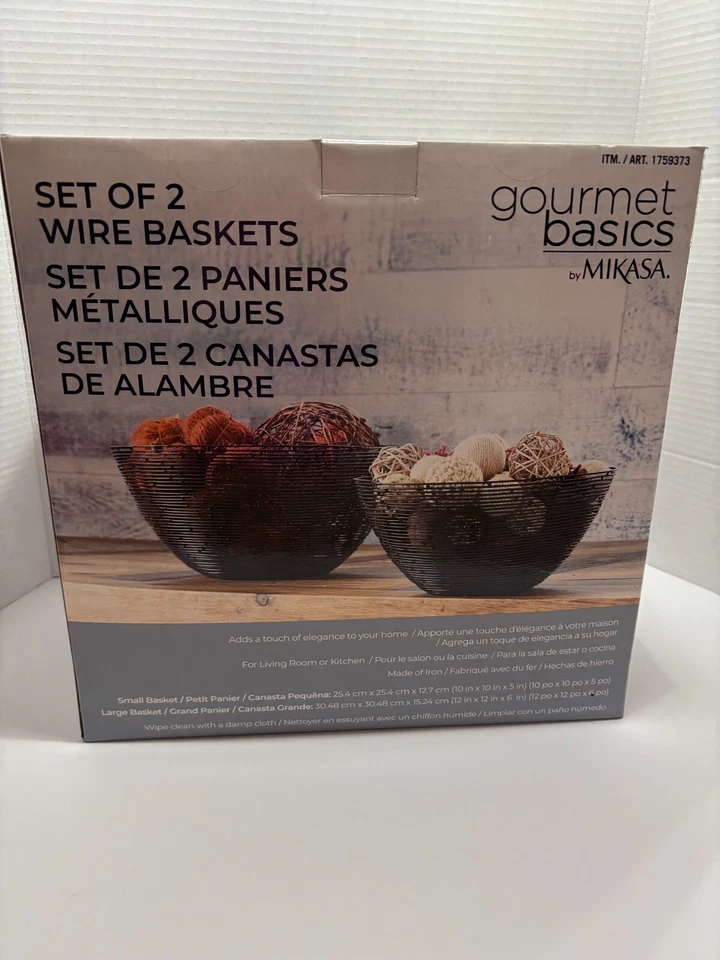 Juego de 2 cestas de alambre Gourmet Basics de Mikasa negras NUEVO EN CAJA Foto 1 de 4