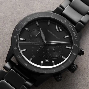 NEW GENUINE EMPORIO ARMANI AR11242 MARIO STAINLESS STEEL BLACK DIAL MEN'S WATCH - Picture 1 of 8