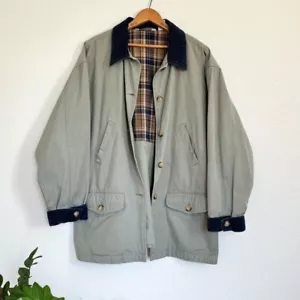 VTG Cherokee Flannel Lined Barn Chore Coat Woman Canvas Blue Corduroy Sz M/L - Picture 1 of 11