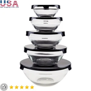 10 Piece Glass Food Storage Containers Snap Lids Kitchen Mixing Bowls Set New - Picture 1 of 5