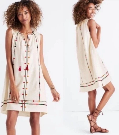Vestido recto Madewell borla sauce bordado vista al sol para mujer talla XL blanco Foto 1 de 4