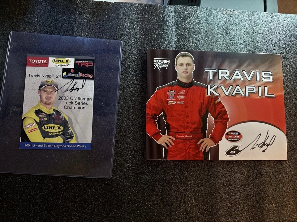 Travis Kvapil Signed NASCAR Cards Lot (2) – 2003 Truck Champ, Roush Racing - Image 1 of 4