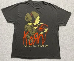 vintage korn follow the leader t shirt Gray Medium Thrashed Grunge Cutoff - Picture 1 of 8