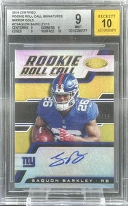 2018 certificado SAQUON BARKLEY Rookie Roll Call Signatures Mirror Gold #/15 BGS 9 - Imagen 1 de 2