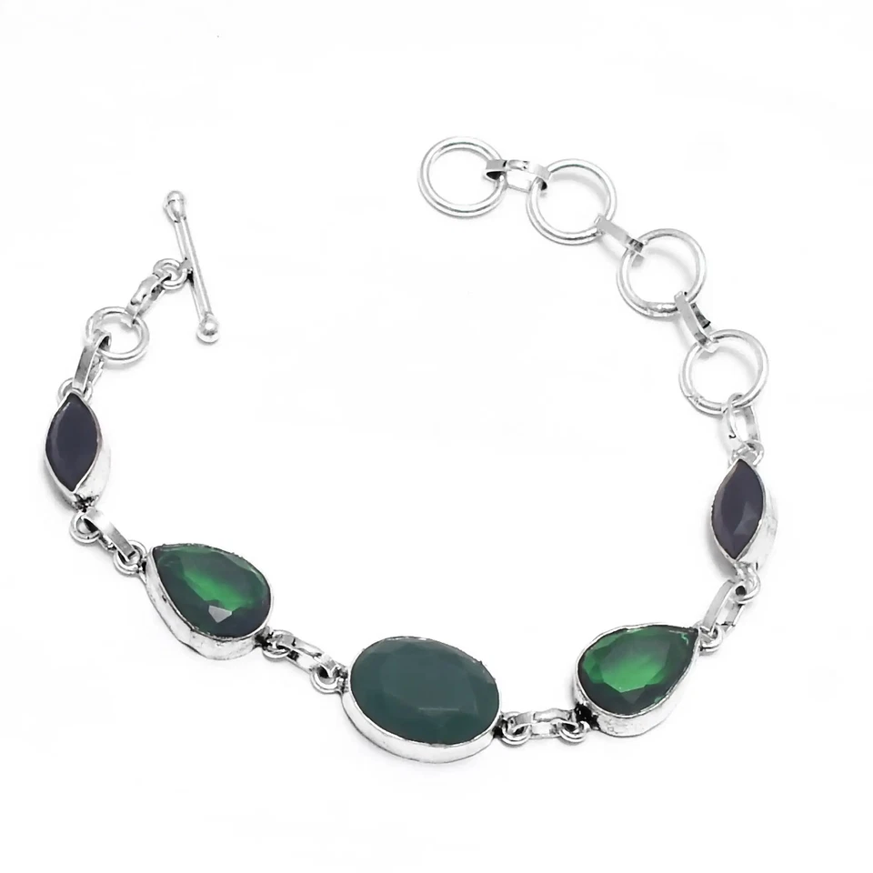 Pulsera étnica hecha a mano de ónix negro esmeralda creada en laboratorio joyería 11 Gms B-121 Foto 1 de 1