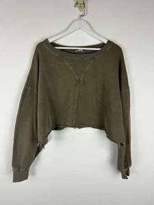 Peach Love California Crop Sweatshirt Large Woman L Green Distressed Long Sleeve - Picture 1 of 3