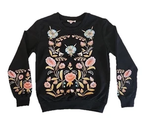 Solitaire Anthropologie Top Cottage Boho bestickt Blumen Sweatshirt Damen M - Bild 1 von 9