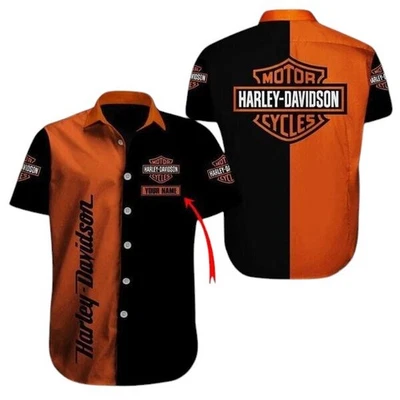 CAMISA MASCULINA HARLEY DAVIDSON BOTÃO NOME PERSONALIZADO HARLEY 3D camisa havaiana - Imagem 1 de 2