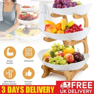 3Tier Oval Bowl Stand Ceramic Fruit Vegetable Display Baskets For Exhibition Par - Picture 1 of 17
