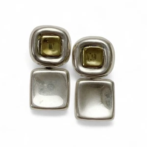 Pendientes colgantes geométricos cuadrados dobles vintage modernistas de plata de ley México - Imagen 1 de 5