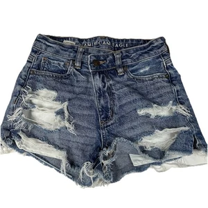 American Eagle Women’s Size 00 Mom Shorts Jean Distressed Strigid Blue #4013 - Picture 1 of 8