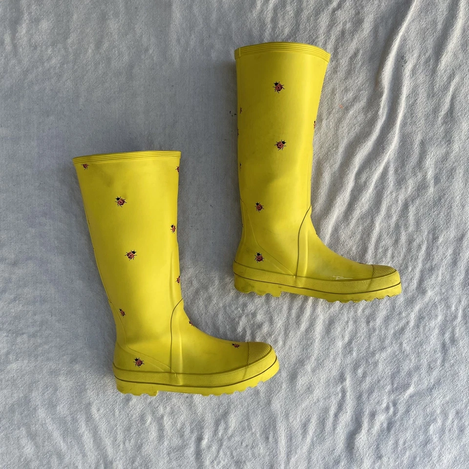 Botas de lluvia vintage Y2K J Crew amarillas dama insectos talla 9 Foto 1 de 4