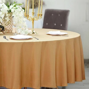 GOLD 108" ROUND POLYESTER TABLECLOTH Wedding Party Tabletop Decorations SALE - Picture 1 of 7