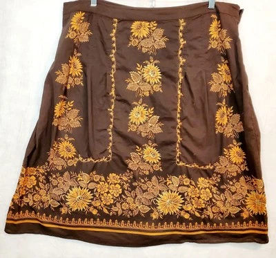 Falda Bordada Sag Harbor Para Mujer Marrón Floral Trabajo Informal 22W Grannycore Foto 1 de 4