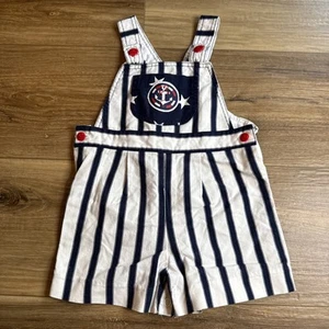 Vintage Markenlos Unisex Baby Kleidung Gr. 18 M Matrosen Latzhose Shortalls - Bild 1 von 11