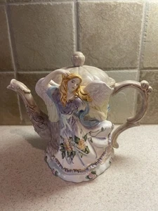 Vintage Handpainted Ornate Angel Art Tea Pot 3D Multicolored Romantic Style Glos - Picture 1 of 11