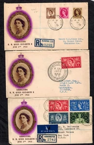Großbritannien 1953 3 QE II Krönungsbriefe mit Stornierungszinsen - Bild 1 von 2
