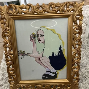 CRYING GIRL STAMPA CORNICE PLASTICA DURA ORO VINTAGE, 11" X 13" - Foto 1 di 3