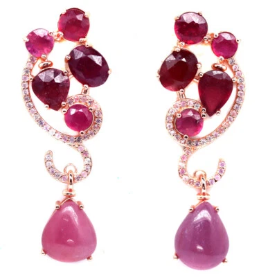 925 Sterling Silver Rose Gold Coated Red Ruby & Pink Sapphire Earrings - Image 1 of 4