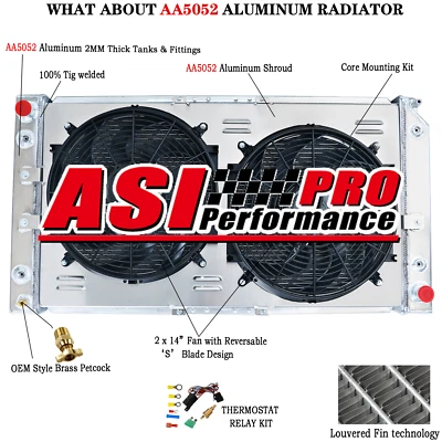 4-Row Radiator&Shroud Fan for 1994-96 Chevy Caprice Impala Buick Roadmaster 5.7L - Image 1 of 4