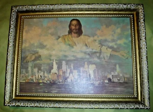 CHRIST OF THE CITY CHICAGO SKY LINE & GOD FRAMED PICTURE DICKSONS OF SEYMOUR IN. - Picture 1 of 8