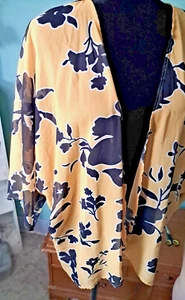 M YELLOW BLUE Floral Kimono Duster RUNS BIG FITS MOST Bathing Suit Cover Up - Picture 1 of 11
