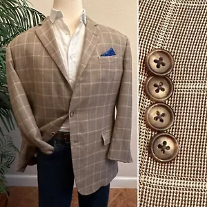 MENS BLAZER SIZE 44 WINDOWPANE SPORT COAT SILK LINEN WOOL SUIT JACKET MADISON - Picture 1 of 11