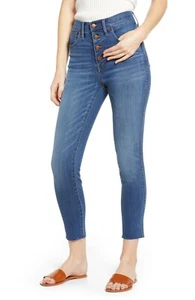 Madewell Jeans Womens 37 Blue 10" High Waist Button Front Crop Skinny - Picture 1 of 7