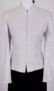ST.JOHN Women's Knit Silver Metallic Studs Sequins Shimmer Jacket Sz 10 - Picture 1 of 5