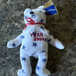 Royal Beanie Year 2000 White And Blue Stars Beanie Bear Plush  - Picture 1 of 4