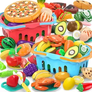 100 PCS Cutting Play Food Toy for Kids Kitchen, Pretend Fruit & Vegetables Ac... - Picture 1 of 6