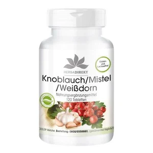 Knoblauch Mistel Weißdorn - 120 Tabletten mit Vitamin C | VEGAN | Herba Direkt - Bild 1 von 12