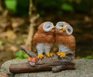 Owl Couple Bird Statue Fairy Sculpture Tabletop Figurine Home Decor Gifts - Picture 1 of 5