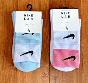 NWT NIKE LAB SOCKS Dri-FIT Ankle-Double-Up Cuff PINK/WHITE BLUE/WHITE Medium - Picture 1 of 3