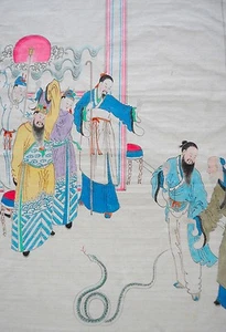 *REDUCED* Pharaoh and Serpent, Story of Moses, Chinese Art, Watercolor c.1940 - Picture 1 of 5