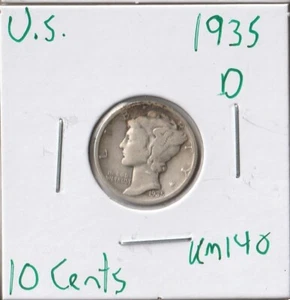 Moneda Estados Unidos 10 Céntimos (Mercurio) 1935 D KM140, plata - Imagen 1 de 4