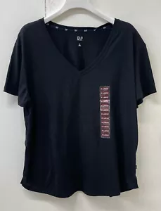 NWT GAP Ladies Short Sleeve Soft V-Neck Slub Tee XL BLACK - Picture 1 of 5