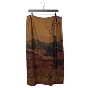 Vintage Lauren Ralph Lauren Fox Hunt Country Scene Wool Wrap Skirt Size 14W Rare - Picture 1 of 8