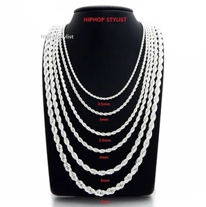 Mens Rope Chain Necklace Bracelet 2.5mm to 6mm 925 Silver Plated 18, 20, 24, 30" - Picture 1 of 7