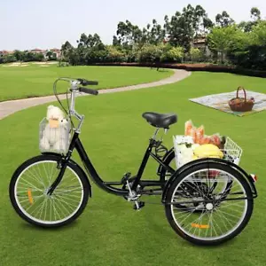 FCH 24'' 26'' Adult Tricycle 7 Speeds Bicycle 3 Wheel Bike Trike w/ 2 Basket - Picture 1 of 18