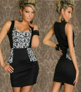 Sexy Vestido Formal Talla M 10 12 Negro Blanco Peplum Sin Mangas Cóctel Fiesta Baile - Imagen 1 de 5