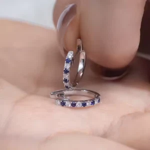 2Ct Round Lab Created Sapphire & Diamond Hoop Earrings in 14K White Gold Plated - Picture 1 of 4