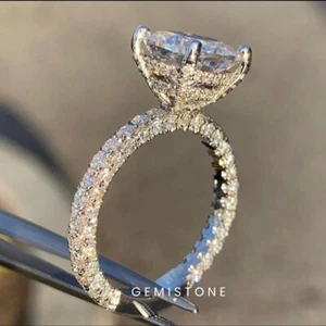 3 KT Prinzessin geschnitten Moissanit unter doppeltem Halo Verlobungsring 14K Weißgold - Bild 1 von 6